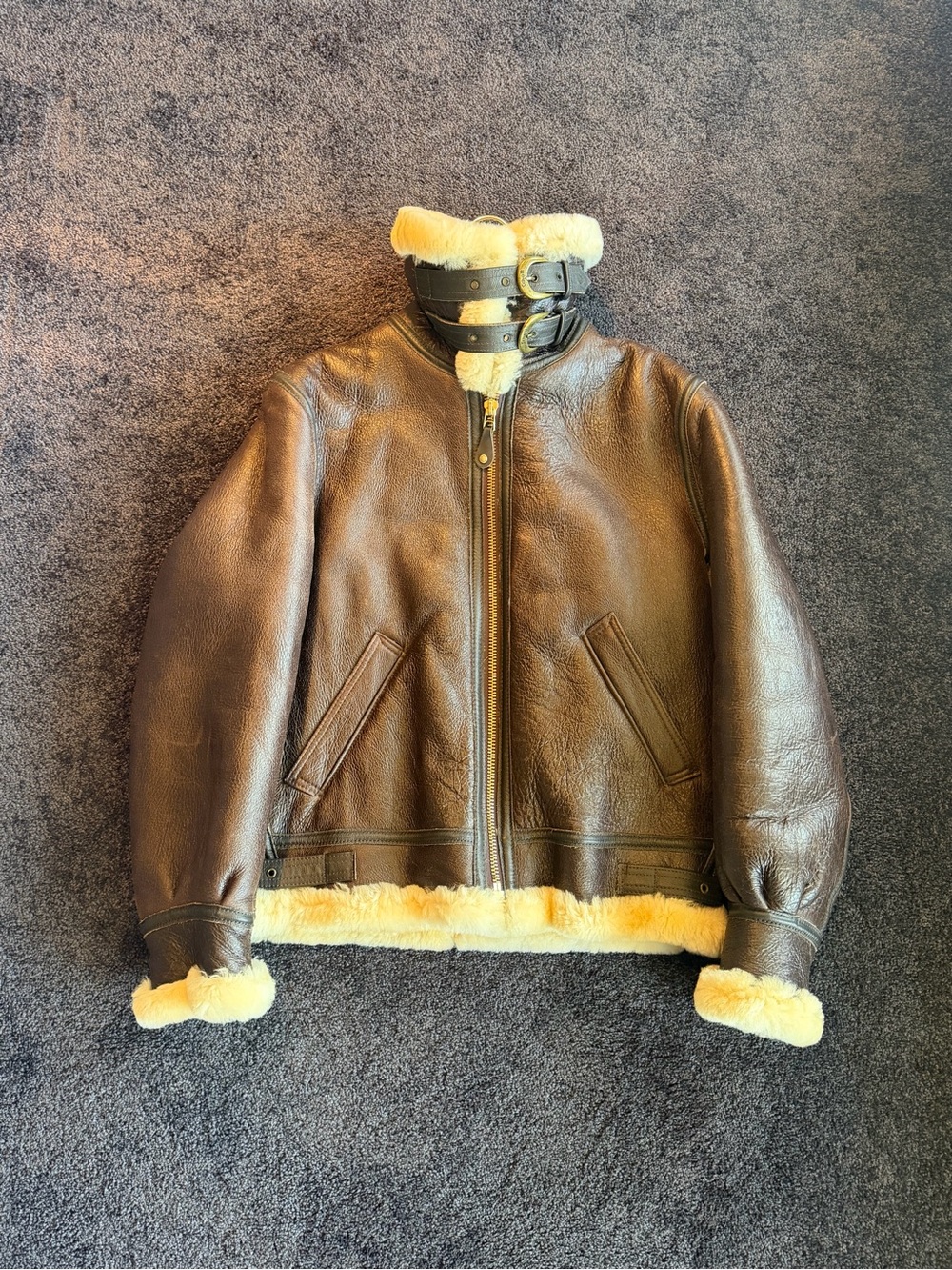 Schott NYC B-3 Sheepskin Shearling Flight Jacket Brown Size M
